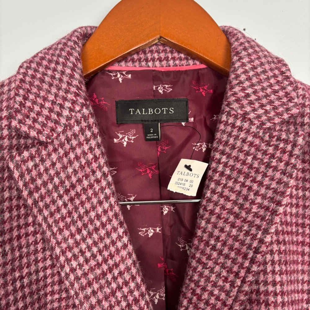 NWT Women’s Talbots wool Pink Houndstooth Blazer Size 2 - Picture 4 of 13